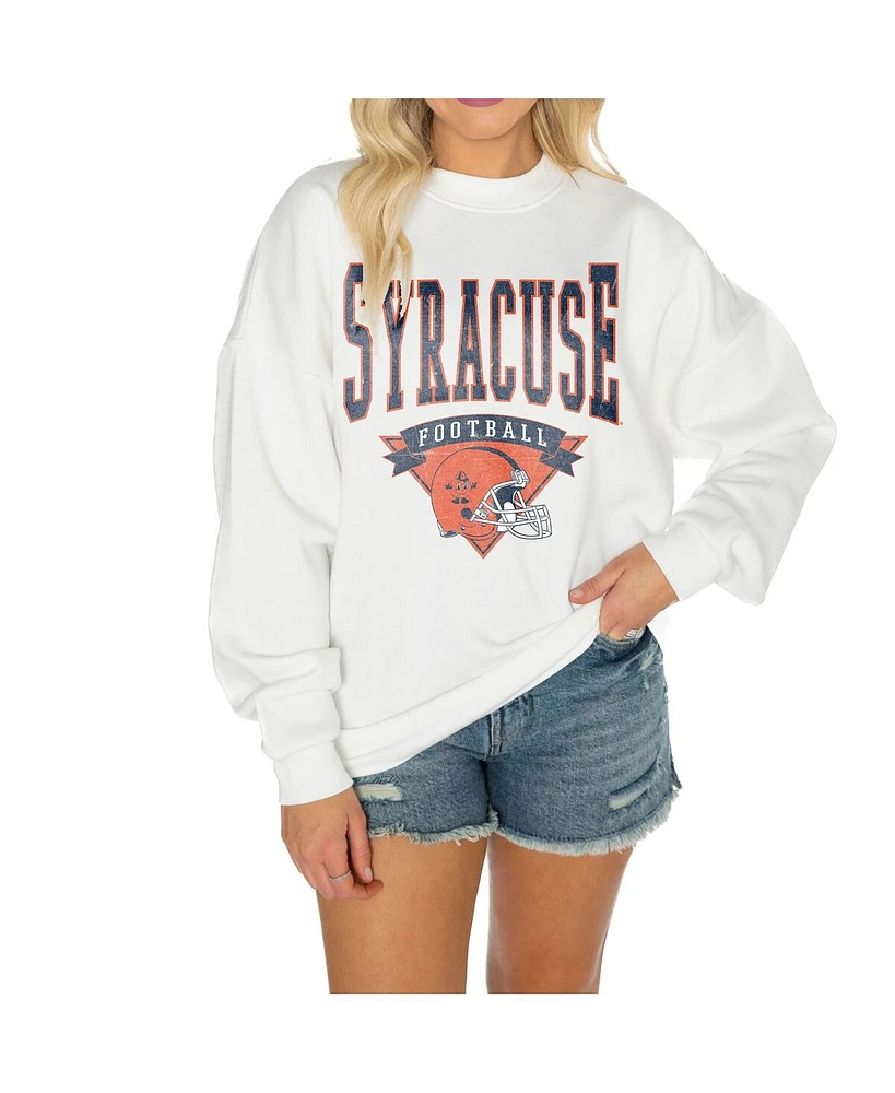 Gameday Couture Women's White Syracuse Orange Good Vibes Premium Fleece Drop Shoulder Pullover Sweatshirt