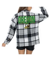 Gameday Couture Women's Grey Oregon Ducks Long Sleeve Brushed Plaid Button-Up Overshirt Jacket