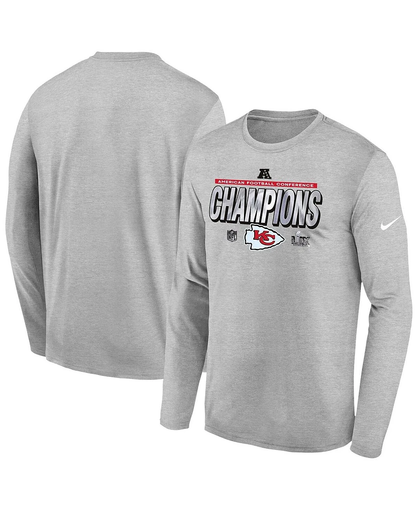 Nike Big Boys and Girls Heather Gray Kansas City Chiefs 2024 Afc Champions Locker Room Trophy Collection Long Sleeve T-Shirt