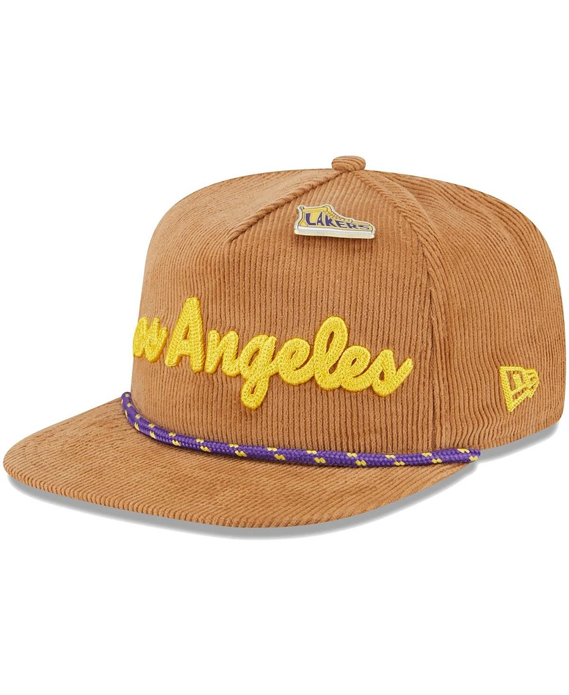 New Era Men's Tan Los Angeles Lakers Victory Grove Corduroy Sneaker Pin Golfer Snapback Hat