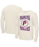 Mitchell & Ness Men's Cream Philadelphia Phillies Arched Logo Slub Long Sleeve T-Shirt