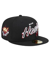 New Era Men's Black Miami Heat Sport Night Script Sided 59FIFTY Fitted Hat