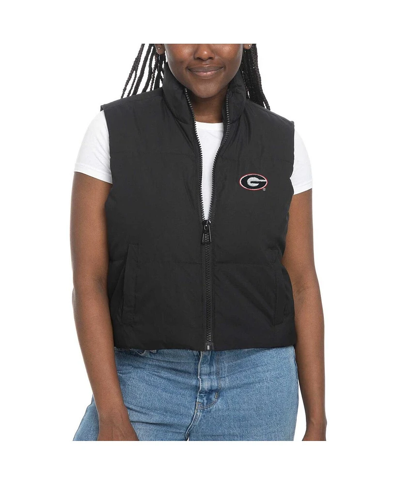 ZooZatz Women's Black Georgia Bulldogs Cropped Puffer Full-Zip Vest