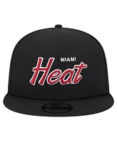 New Era Men's Black Miami Heat Script Side Patch 9FIFTY Snapback Hat