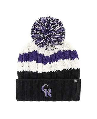 '47 Brand Women's White/Black Colorado Rockies Ashfield Cuffed with Pom Knit Hat