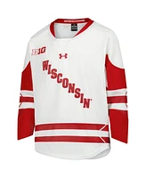 Under Armour Big Boys and Girls White Wisconsin Badgers Replica Hockey Jersey