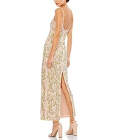 Women's Sleeveless Hand Beaded Floral Midi Dress