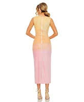 Women's High Neck Ombre Sequin Midi Sheath Dress