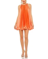 Women's Pleated Halter Neck Flowy Mini Trapeze Dress