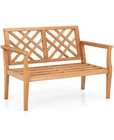 2-Person Outdoor Garden Bench with Comfy Armrests and Backrest Teak Wood