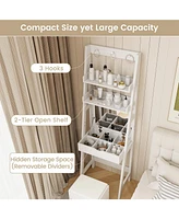 Vanity Desk Set with Flip Top Mirror Hidden Storage Compartments and Cushioned Stool