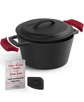 Cuisinel Cast Iron Dutch Oven - 3-Quart Deep Pot + Lid + Pan Scraper + Handle Covers - Large Pre-Seasoned Cooker for Baking Bread, Soup, Frying