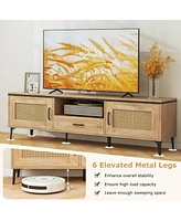 Boho Tv Stand for 65 Inch TVs Modern Entertainment Center with Drawer 2 Storage