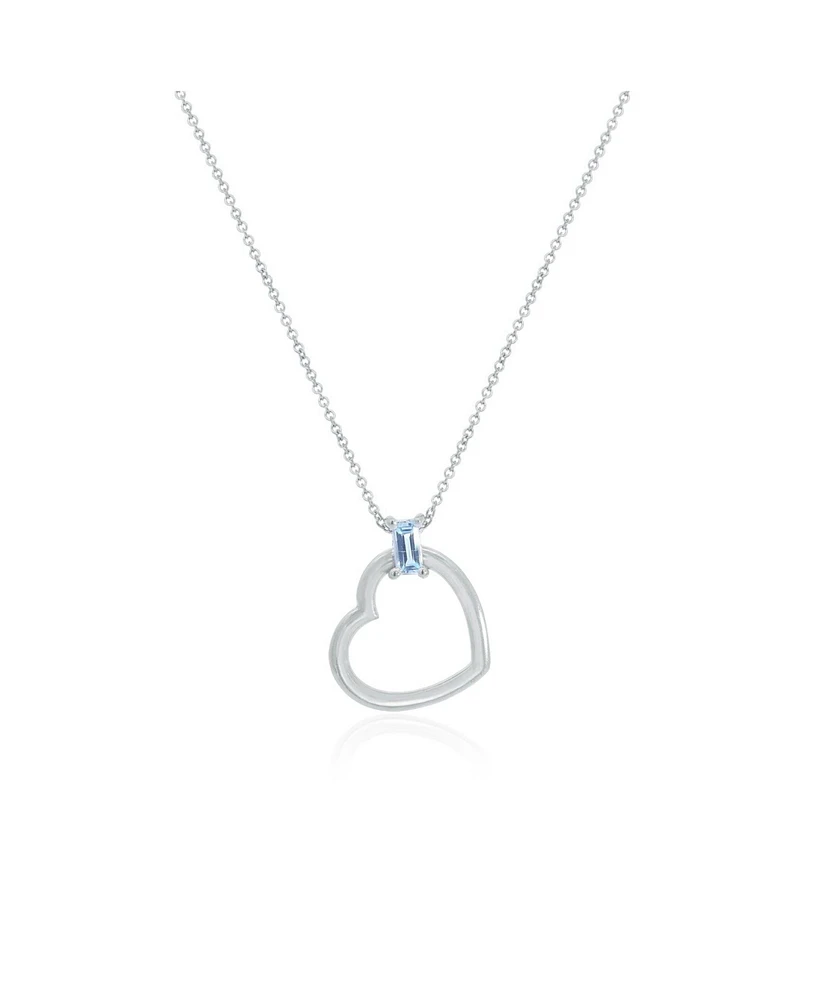 The Lovery Baguette Blue Topaz Open Heart Necklace 14K White Gold