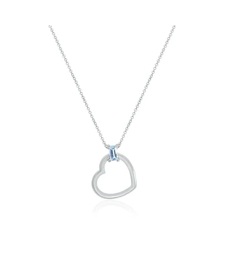 The Lovery Baguette Blue Topaz Open Heart Necklace 14K White Gold