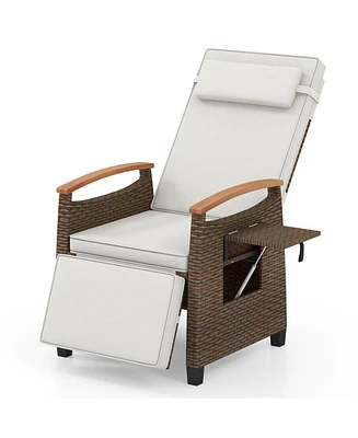 Patio Wicker Recliner Chair with Adjustable Backrest and Footrest