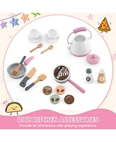 Corner Wooden Play Kitchen with Coffee Maker & Slide Fun Interactive Set for Kids