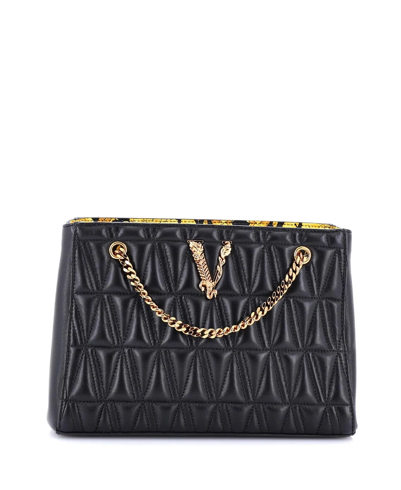 Pre-Owned Versace Small Virtus Chain Tote Quilted Leather