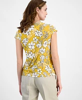 Kasper Women's Floral-Print Cowlneck Cap-Sleeve Top