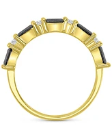Black Spinel (5/8 ct. t.w.) & White Zircon (1/5 ct. t.w.) Stack Band in 14k Gold-Plated Sterling Silver