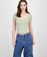 Just Polly Juniors' Lace Trimmed Short-Sleeve T-Shirt