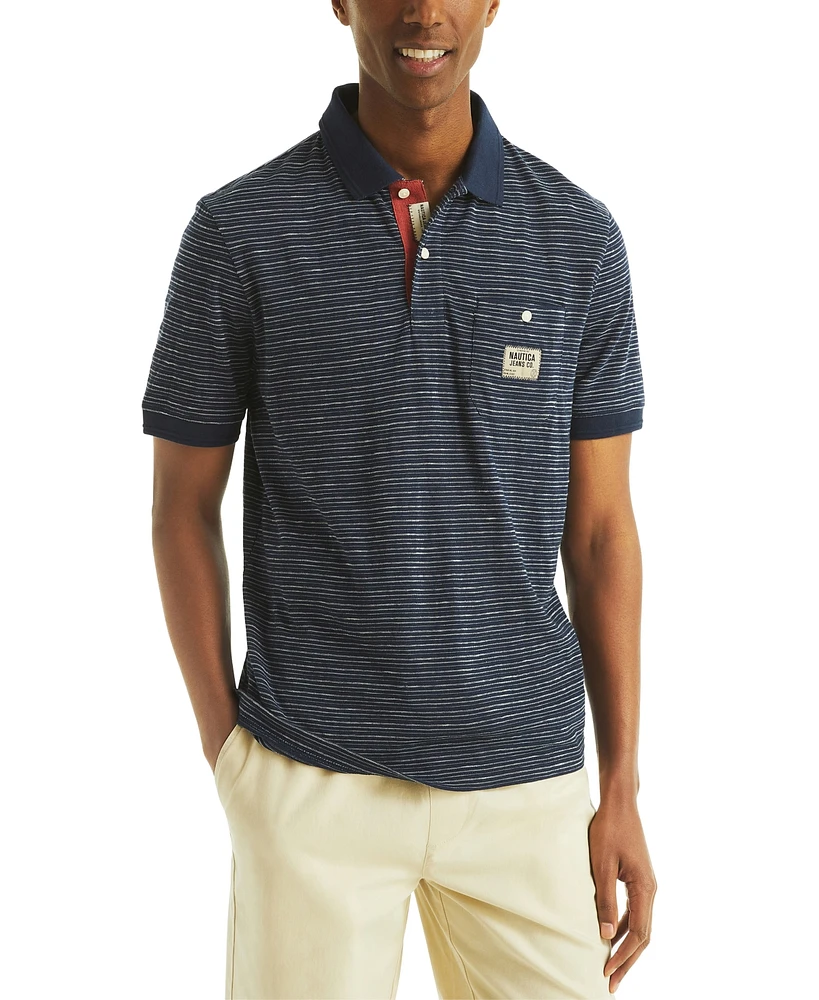 Nautica Men's Short Sleeve Textured Striped Polo Shirt