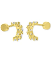 Cubic Zirconia Small Half Hoop Screw Back Earrings Sterling Silver