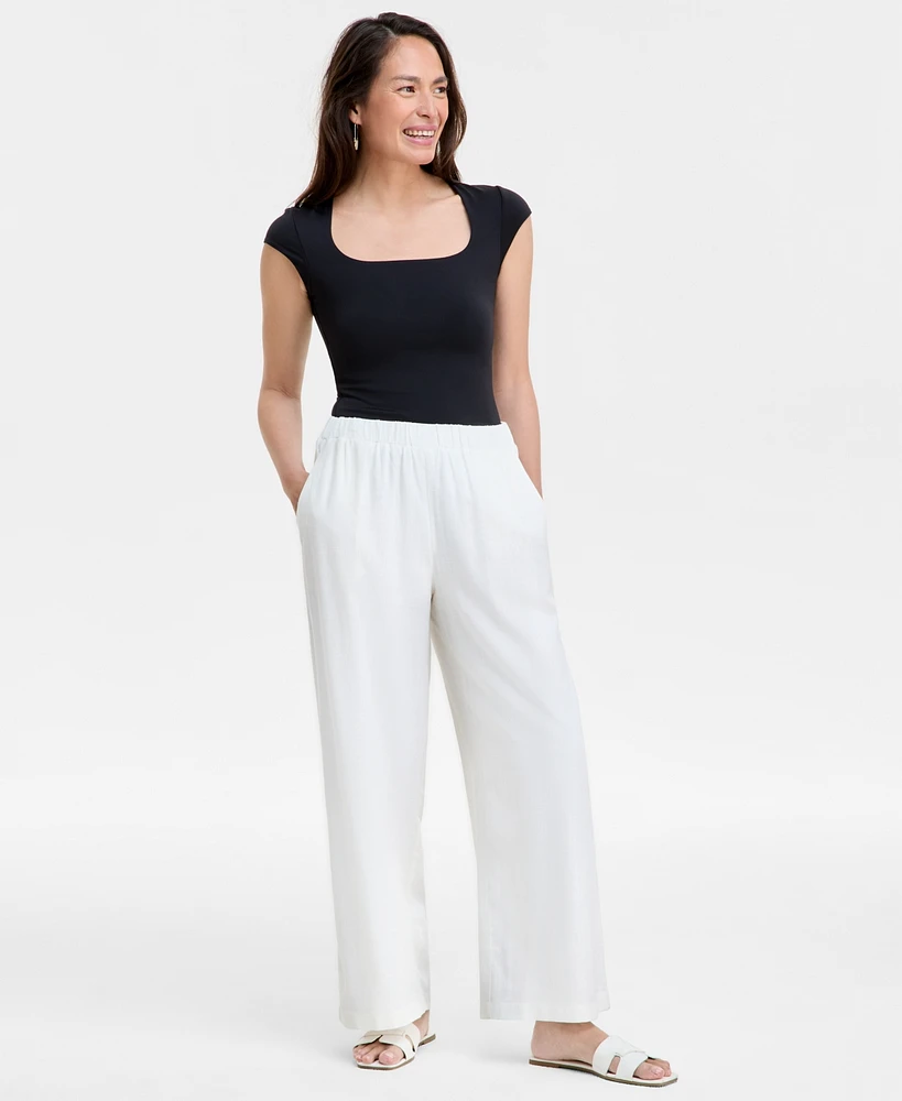 Jm Collection Women's Linen Blend Wide-Leg Pull-On Pants, Exclusively at Macy's