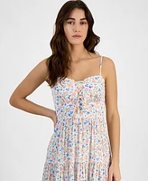 Self Esteem Juniors' Floral Lace-Up Sweetheart Midi Dress