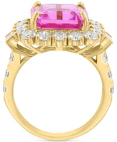 Effy Lab Grown Pink Sapphire (5-1/4 ct. t.w.) & Lab Grown Diamond (2-1/3 ct. t.w.) Halo Ring in 14k Gold