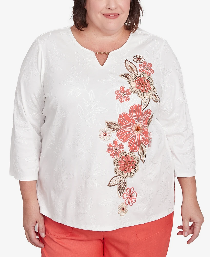 Alfred Dunner Plus Catalina Island Romantic Embroidered Floral Top