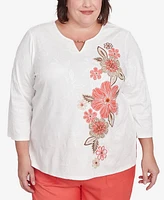 Alfred Dunner Plus Catalina Island Romantic Embroidered Floral Top