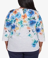 Alfred Dunner Plus Nantucket Textured Floral Crew Neck Top