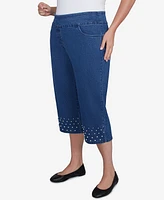 Alfred Dunner Plus Flower Power Detailed Denim Capris Pants