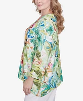 Alfred Dunner Plus Parrot Cay Tropical Toucan Crew Neck Top