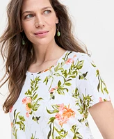 Jm Collection Petite Lush Garden Print Short-Sleeve T-Shirt, Exclusively at Macy's