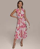 Donna Karan New York Petite Floral-Print Belted Midi Dress