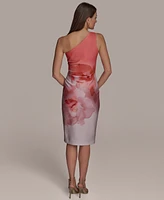 Donna Karan New York Women's Printed One-Shoulder Side-Ruched Sheath Dress