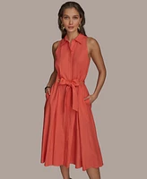 Donna Karan New York Women's Belted Sleeveless Shirtdress