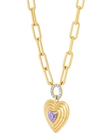 Garnet (3/8 ct. t.w.) & White Topaz (1/10 Heart Circle Paperclip Link 18" Pendant Necklace 14k Gold-Plated Sterling Silver