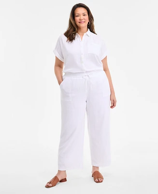 Style & Co Plus Cotton Gauze Drawstring Mid-Rise Wide-Leg Pants, Exclusively at Macy's