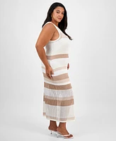 Bar Iii Trendy Plus Open-Stitch Striped Midi Dress, Exclusively at Macy's
