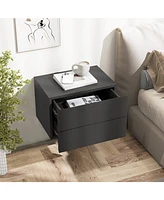 Floating Nightstand with Drawers and Storage Shelf