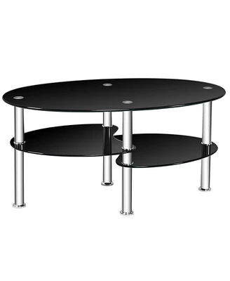 Tempered Glass Oval Side Coffee Table