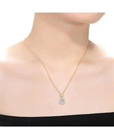 Sterling Silver 14K Gold Plated with Clear Round Cubic Zirconia Halo Necklace