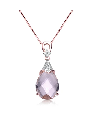 Sterling Silver 18K Rose Gold Plated with Colored Cubic Zirconia Teardrop Necklace