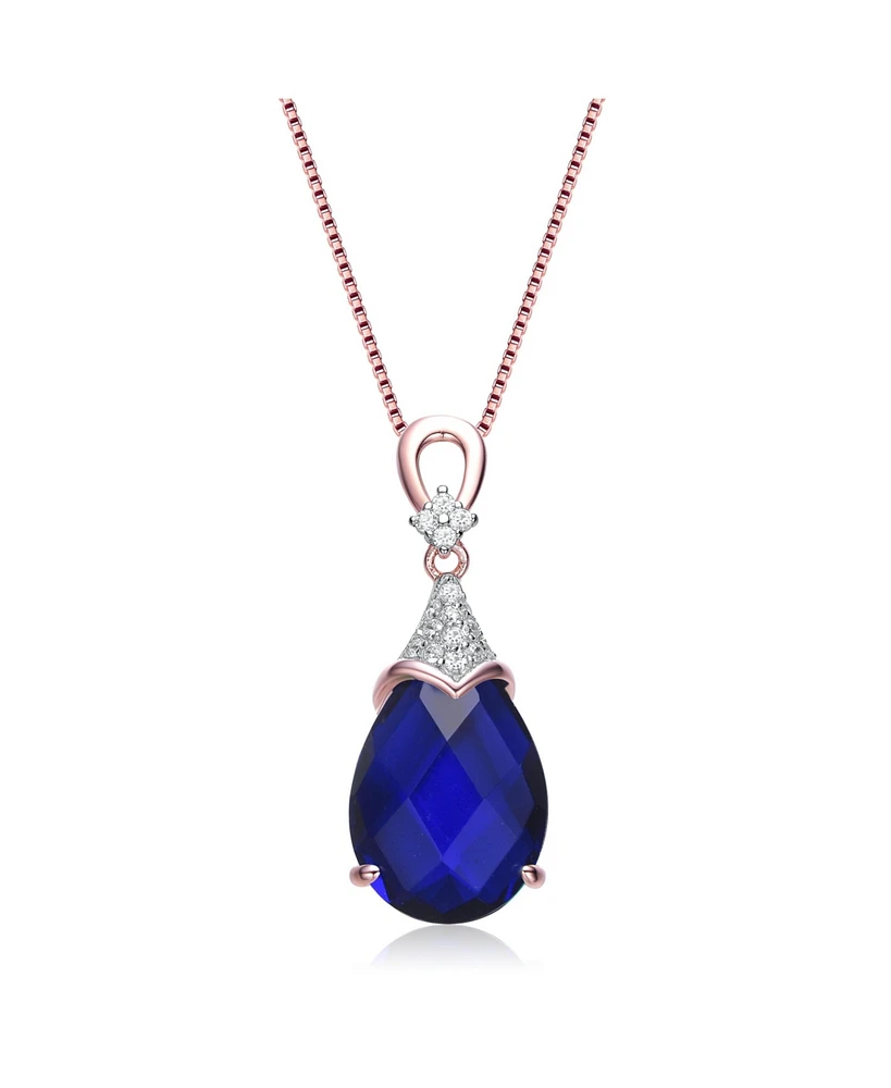 Sterling Silver 18K Rose Gold Plated with Colored Cubic Zirconia Teardrop Necklace