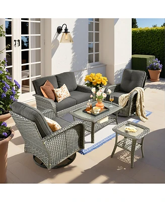 Xizzi 5-Piece Outdoor Wicker Patio Furniture Set, Double Resistance Rattan Rocking Chair and Coffee Table Conversation Set for Balcony Backyard De