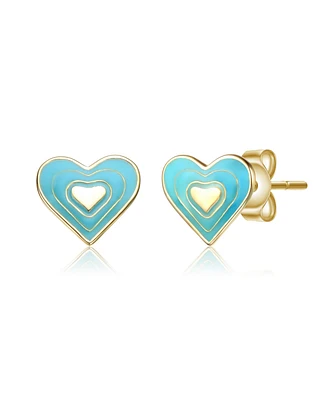 GiGiGirl Sterling Silver 14K Gold Plated 8MM Colored Enamel Heart Stud Earrings