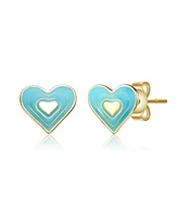 GiGiGirl Sterling Silver 14K Gold Plated 8MM Colored Enamel Heart Stud Earrings